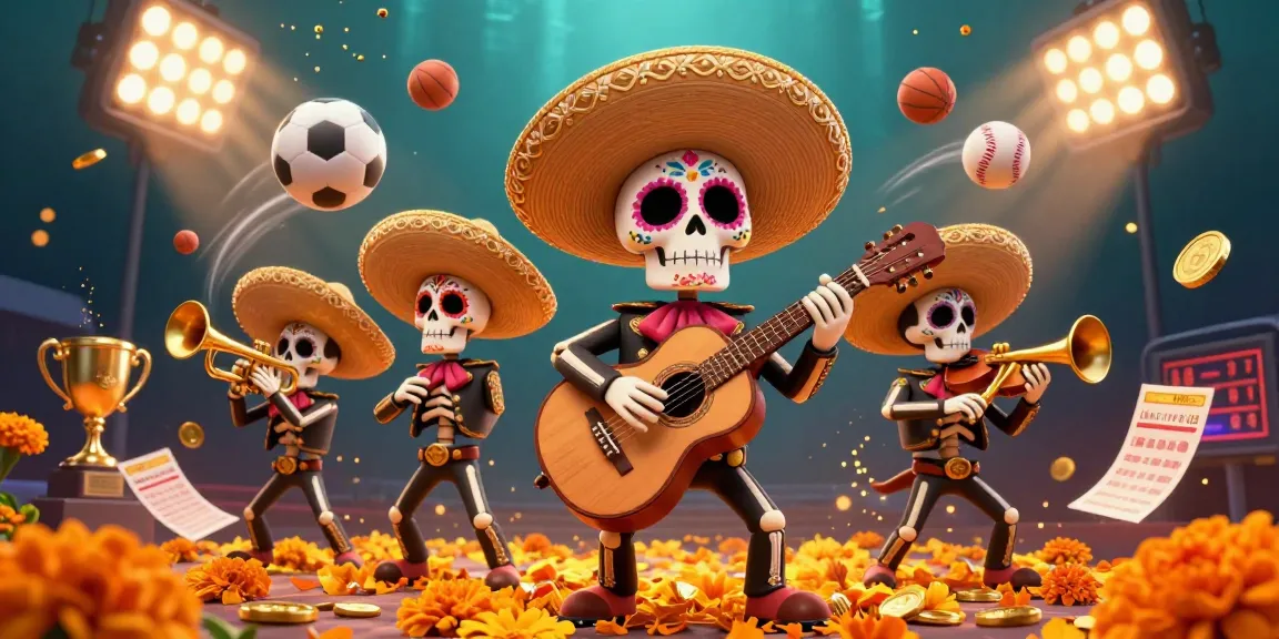 Experience the thrill of DV88 with vibrant mariachi skeletons and dynamic sports elements.