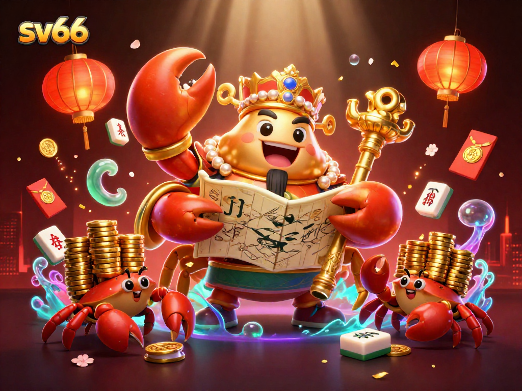 Experience thrilling gameplay with sv66, featuring a golden crab emperor in a vibrant gaming paradise.