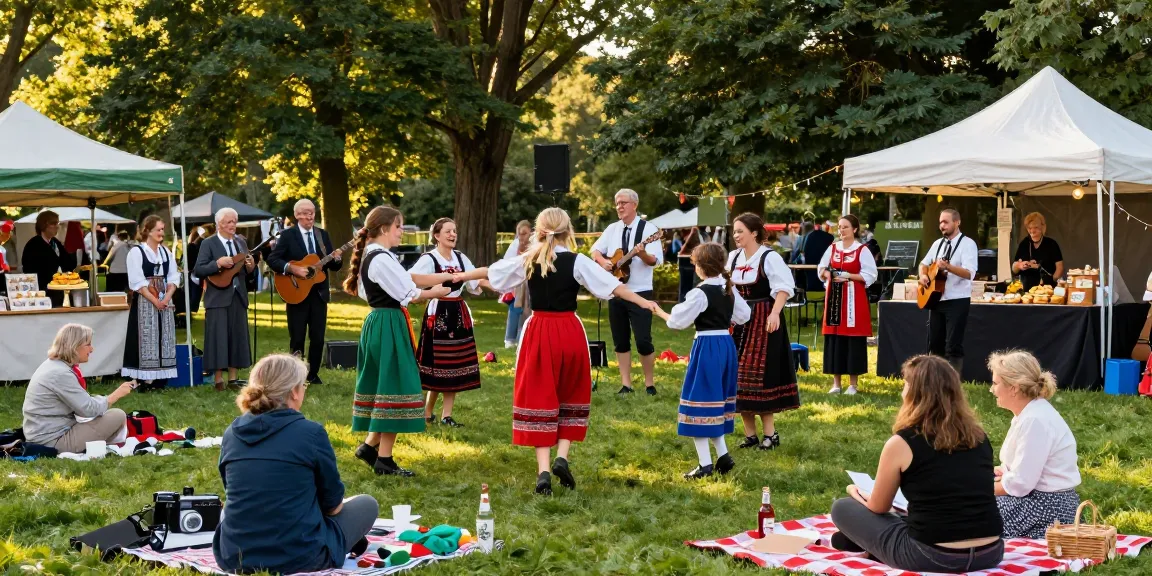 People enjoying vibrant outdoor cultural festival with M98 สล๊อตเว็บตรง theme in summer.