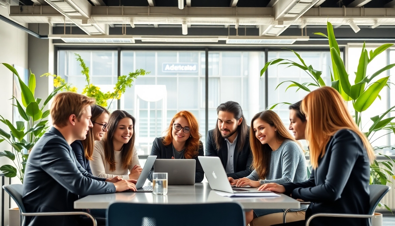 Collaborative team of digital marketing agency Melbourne professionals strategizing in a bright office.
