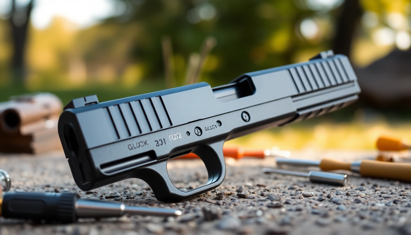 Showcasing the OEM Glock 43X MOS slide with detailed design features for enthusiasts.