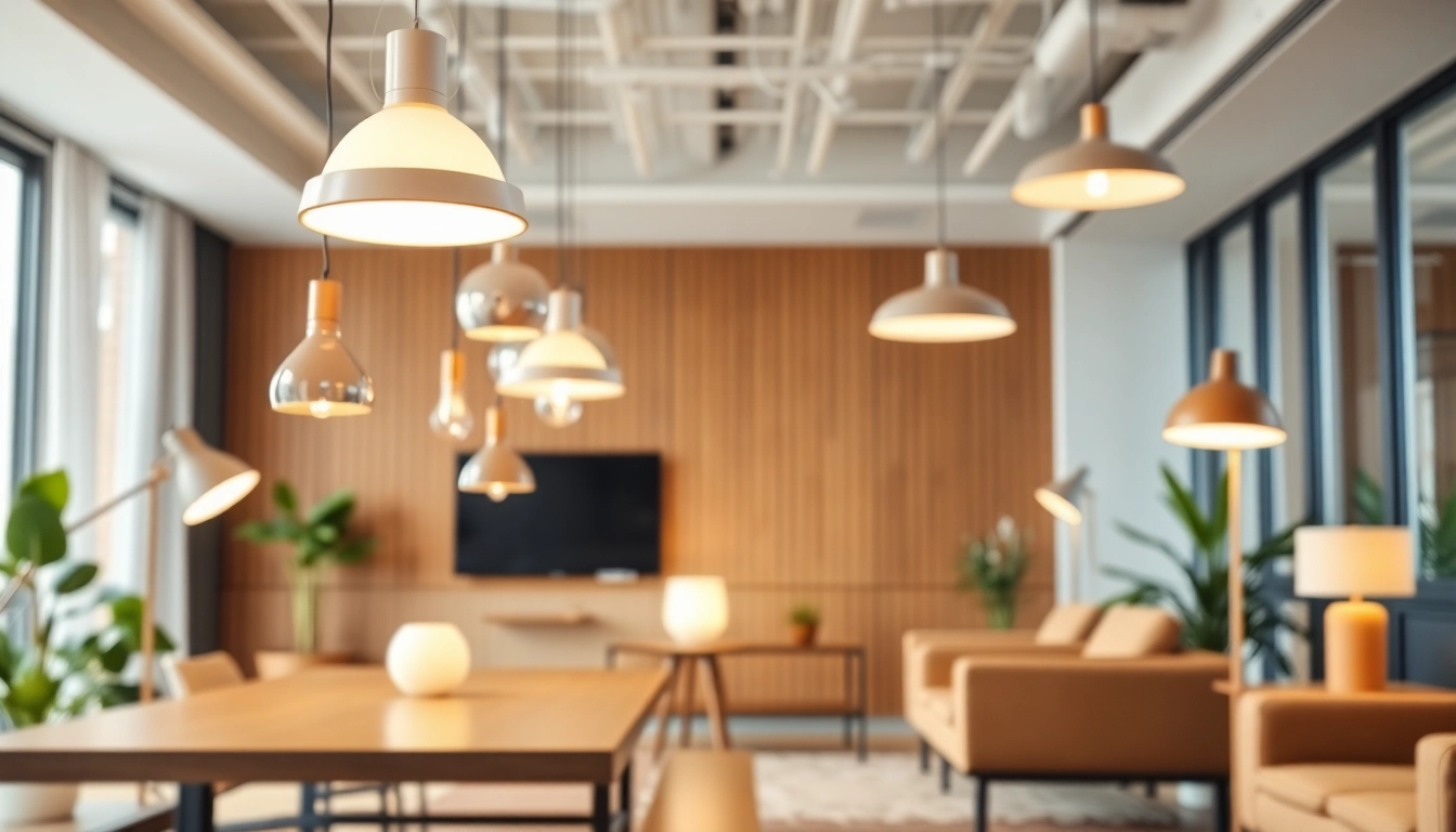 Showcasing stylish lighting solutions in a modern office environment, enhancing workspace aesthetics.