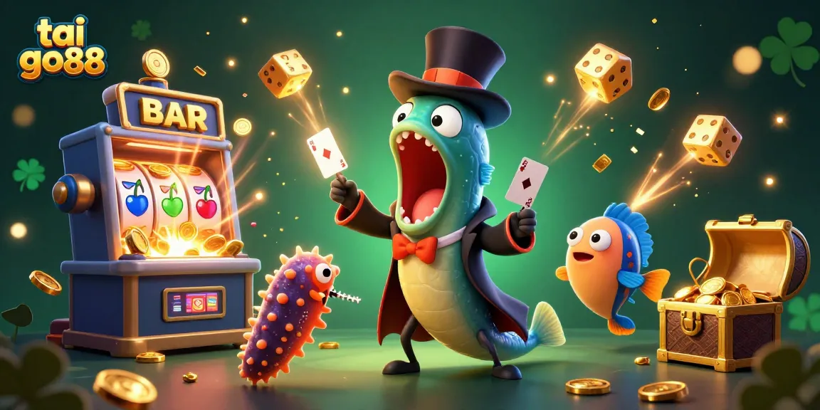 Engage in gaming excitement with tai go88 amidst vibrant casino elements and characters.