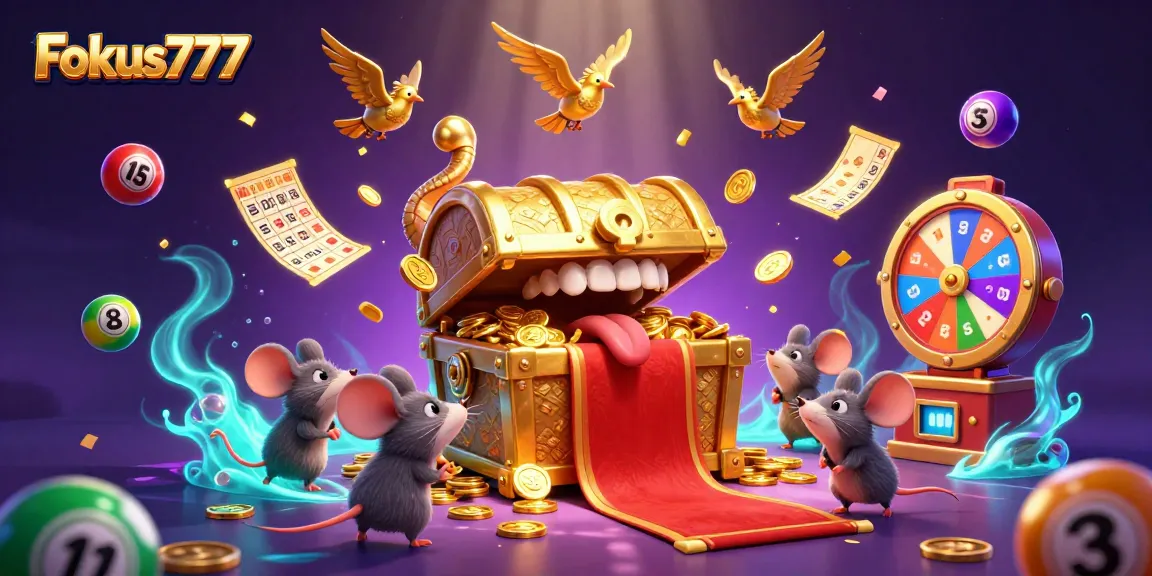 Engage in thrilling activities with Fokus777, featuring colorful lottery elements and a vibrant interactive scene.