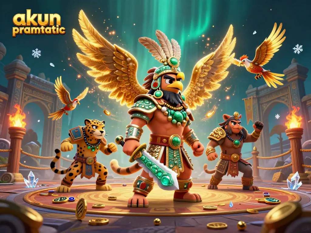Join the excitement at akun pragmatic with a thrilling scene of warriors and vibrant casino elements.