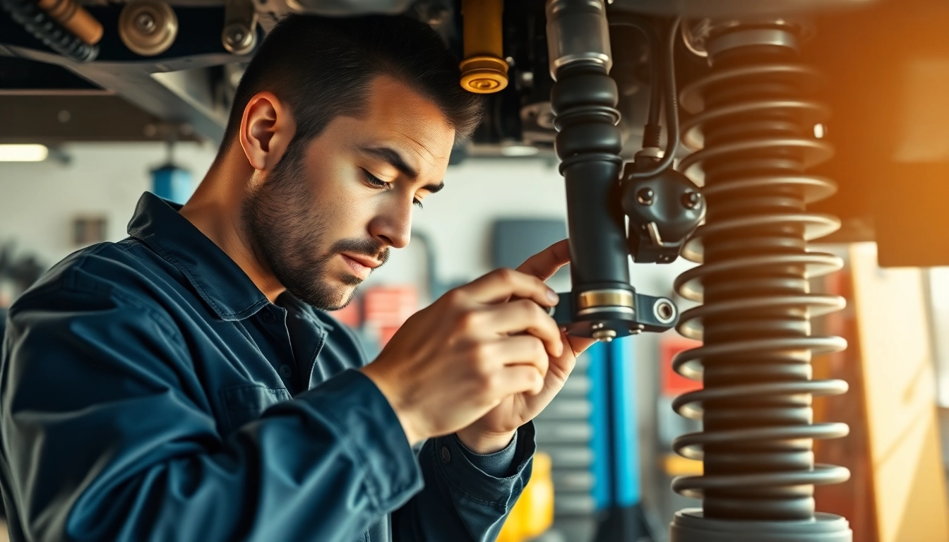 Providing suspension repair services with precision and care in a modern garage environment.