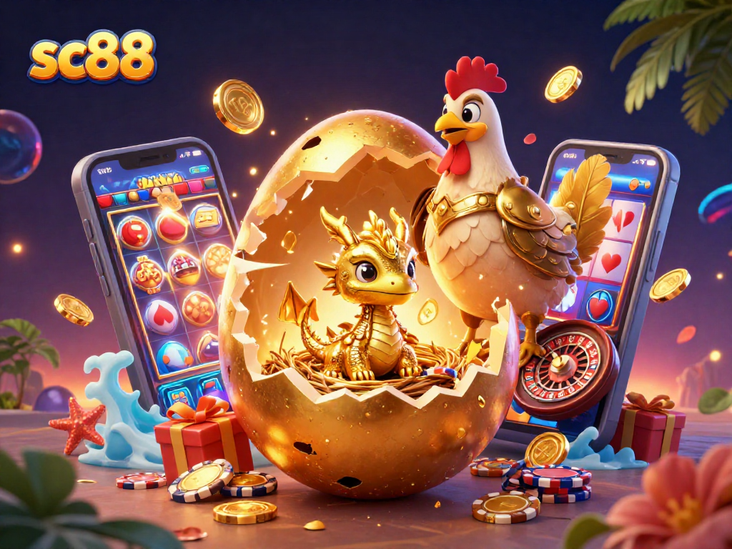 Spin the reels with sc88: A golden dragon emerges from luck-filled poker chips.