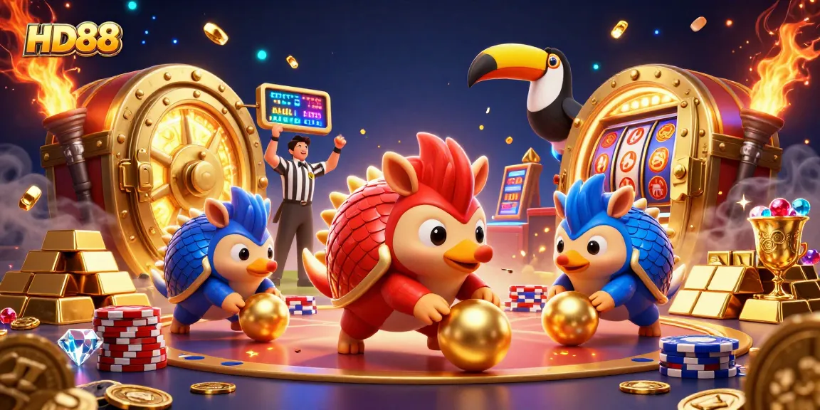 Experience the excitement of HD88 with playful pangolins and vibrant casino treasures.