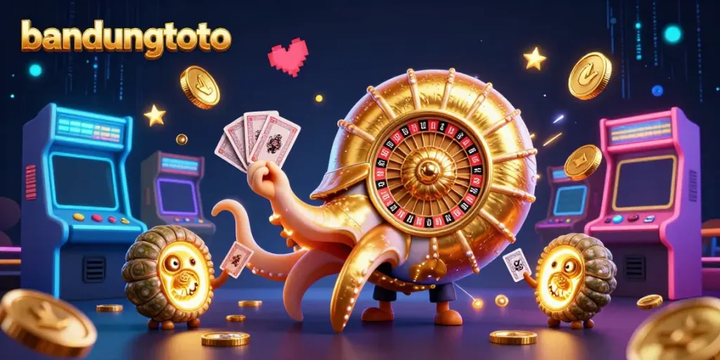 bandungtoto showcases vibrant casino games with a dynamic nautilus character illustration