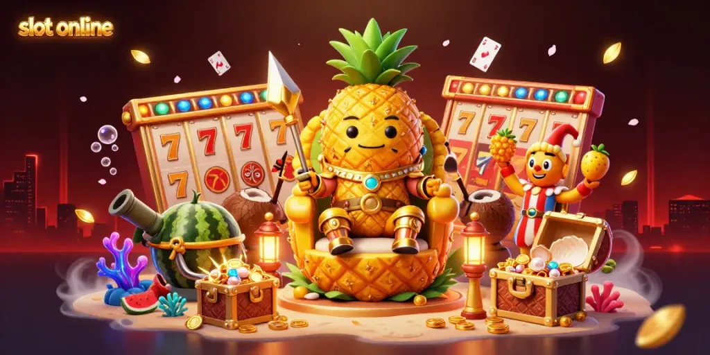 Experience thrilling slot online gameplay with a dynamic 3D cartoon scene featuring vibrant characters and exciting elements.