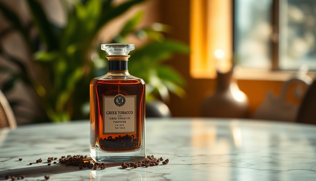 Experience the allure of Greek tobacco perfume with this elegantly designed bottle.