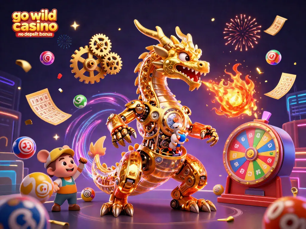 Experience the thrills of the go wild casino no deposit bonus with vibrant lottery elements and a dynamic dragon scene.