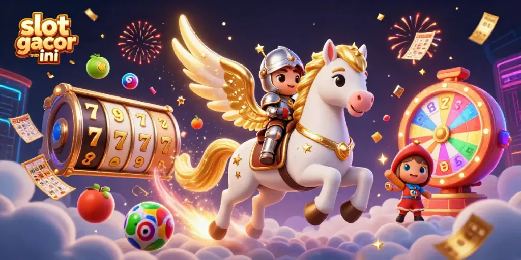 Immerse in the excitement of slot gacor malma ini with this vibrant, dynamic illustration featuring celestial characters and casino elements.
