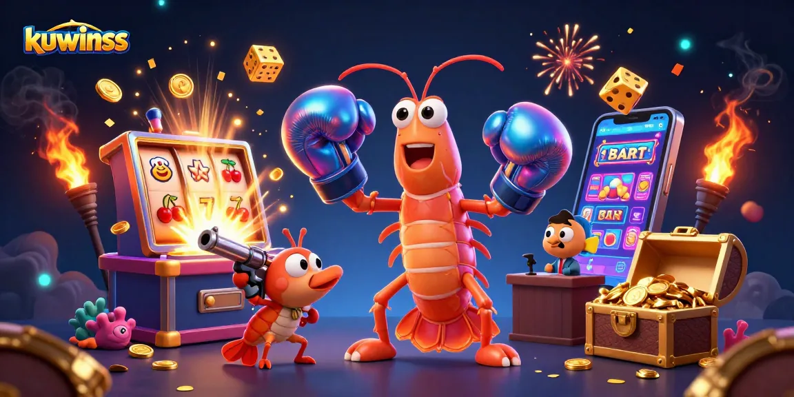 Kuwinss offers thrilling jackpot experiences with vibrant casino elements bursting in a dynamic 3D scene.