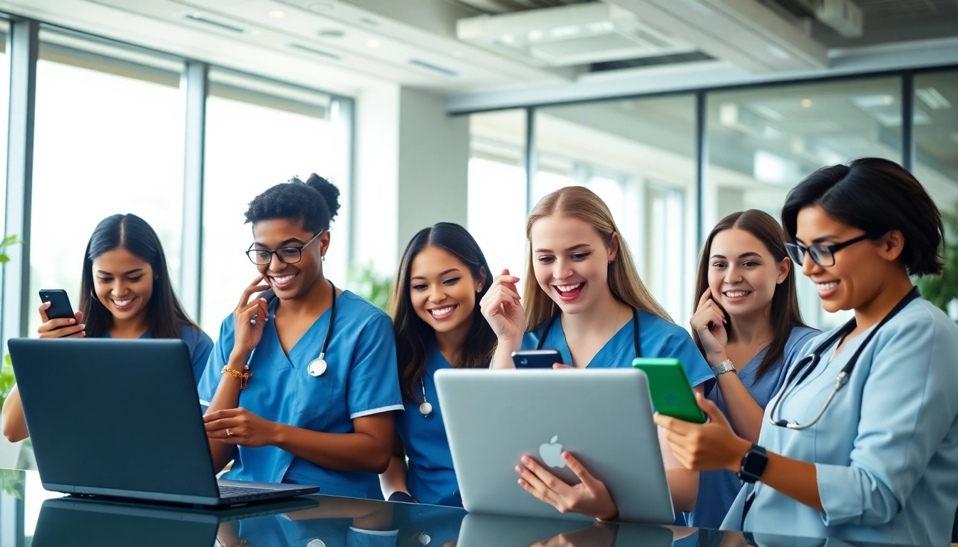 Celebrating Past Nclex fast results with nursing candidates in modern office.